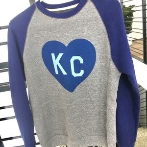 Charlie Hustle KC Heart Comfy Sweatshirt Dark Blue/Grey Great Condition